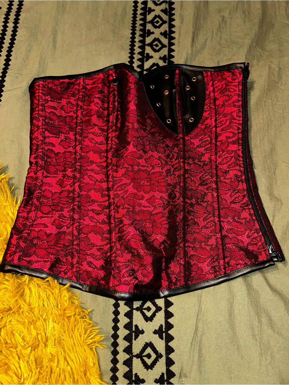 Charmian Red and Black Lace-Up Corset Top